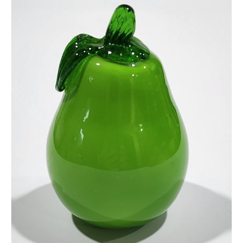 Vintage Glass Pear Green Fruit Paperweight Hand Blown